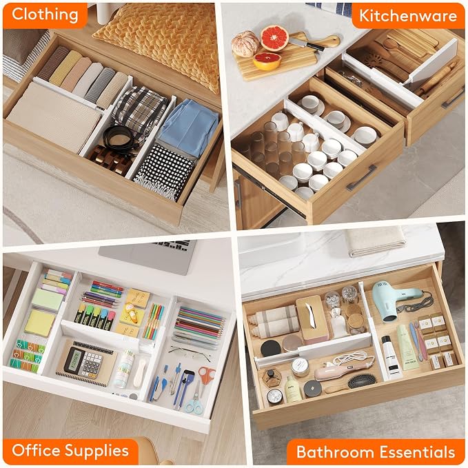 Lifewit 12 Pack Drawer Dividers Plastic 4" High, 13.5-22" Adjustable Drawer - Image 7
