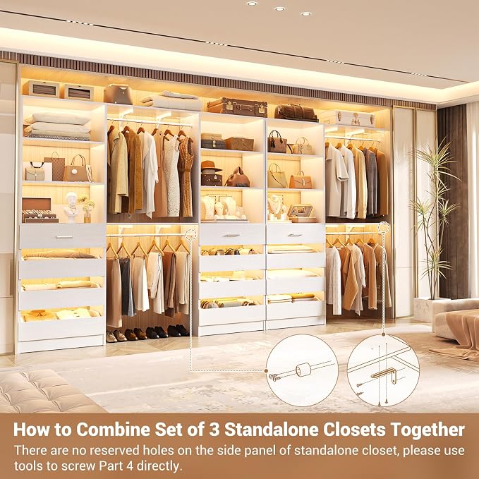 Aheaplus Closet System Set of 3, 138.5" Wood Closet Organizer System Tower - Image 5