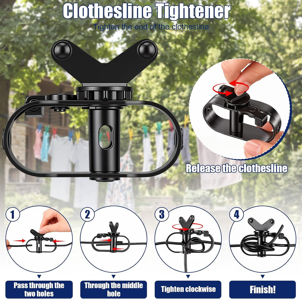 Hicarer Outdoor Clothesline Kit, Heavy Duty Black Clothes Line Pulley Kit