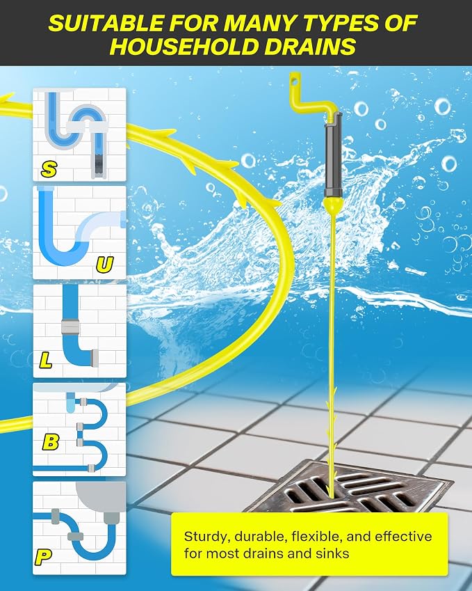 Drain Clog Remover Tool, 30 Inch Sink Snake Hair Clog Remover - Image 5