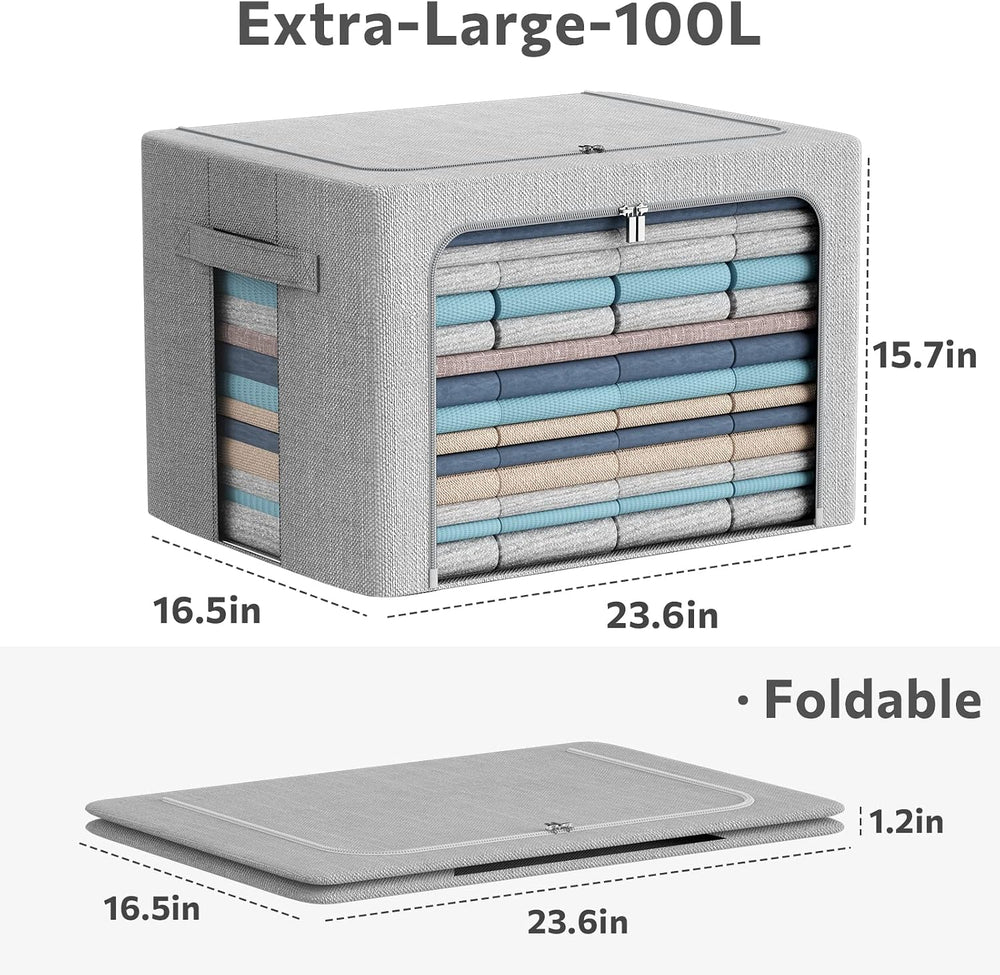 CYhom 2Pack Extra Large Clothes Storage Bins Box - Linen Fabric Foldable Stac...