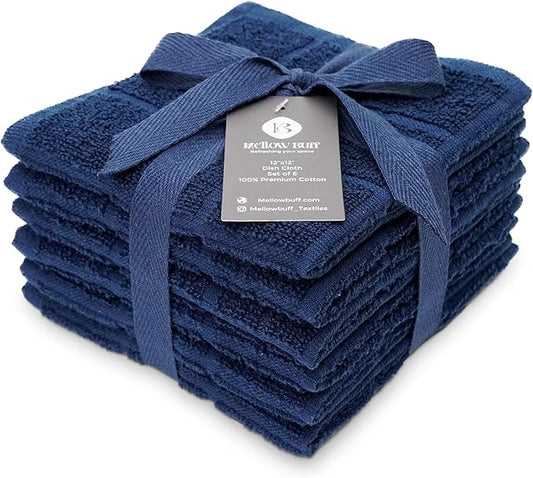 100% Cotton Terry Dish Cloth & Dish Towel, 6 Pack, Super Soft and Absorbent by Ecotribe