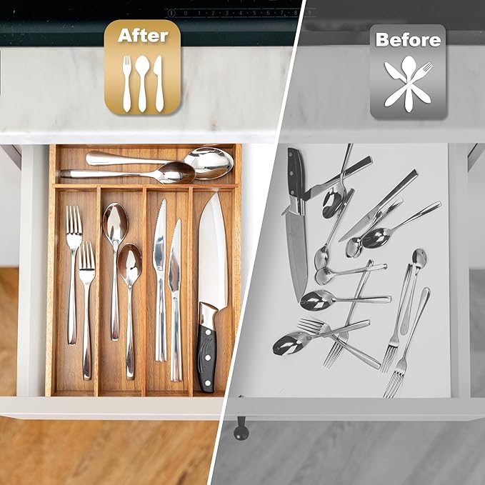 Silverware Organizer Kitchen Drawer Organizer Utensil Organizer Acacia - Image 5