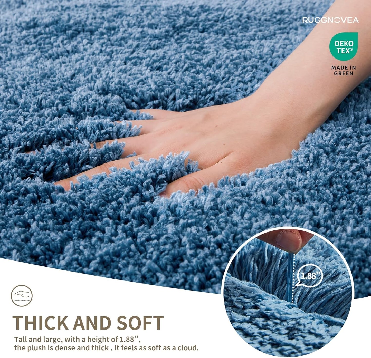 Bathroom Rugs Non Slip Washable, Ultra Thick Soft Microfiber Absorbent Bath Mats, High Density Foam Latex Non Slip Backing Bath Rugs, Fluffy Floor Carpet for Tub&Shower 24x17, Blue