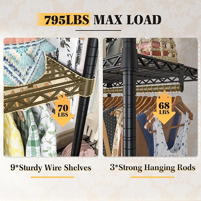 Raybee Clothes Rack Heavy Duty Load 795LBS Portable Clothing Racks - Image 5
