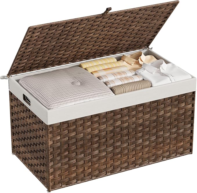 HOOBRO Storage Basket with Lid, 42.3 Gallon Wicker Basket, Handwoven Blanket - Image 6