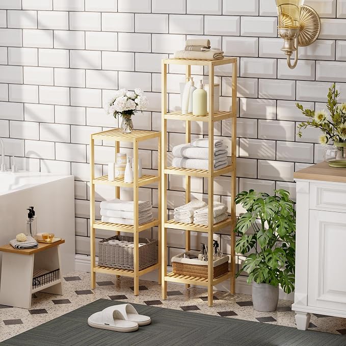 SMIBUY Bathroom Storage Shelf, 5-Tier Bamboo Rack Organizer - Image 2