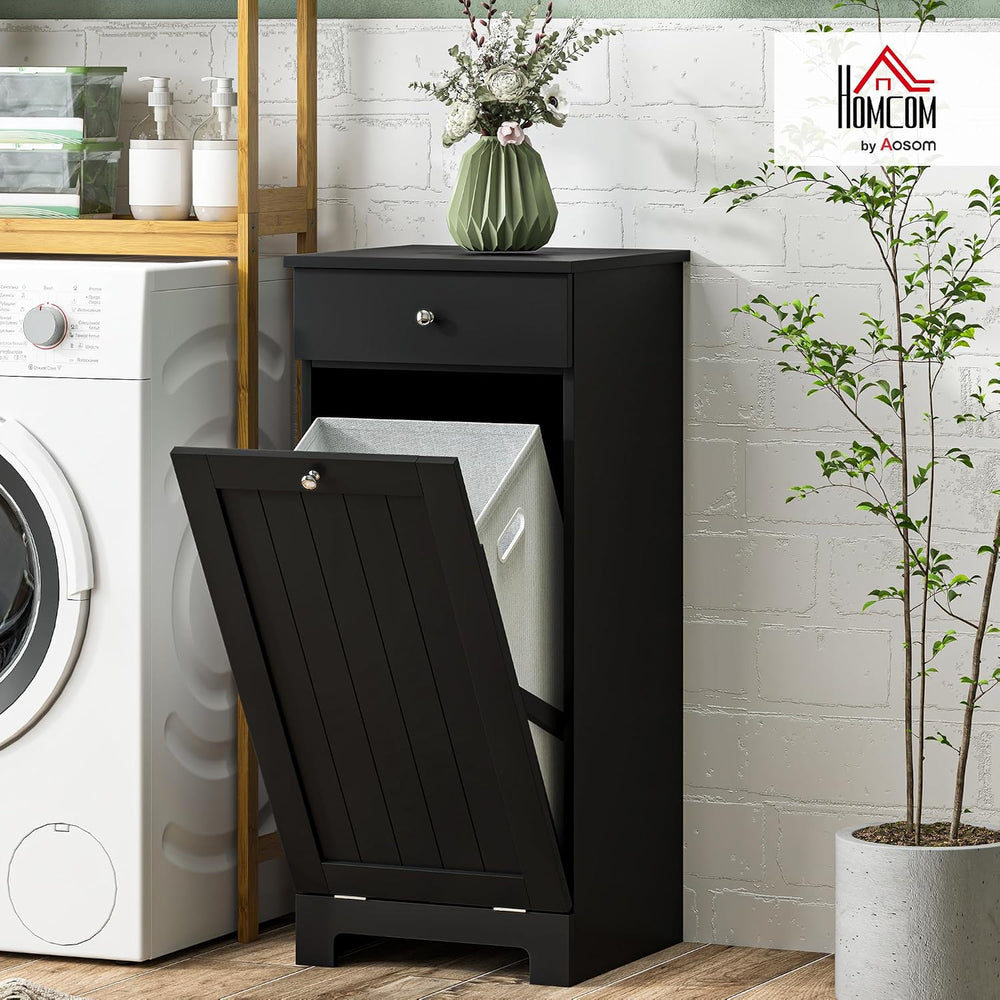 HOMCOM Laundry Cabinet with Removable Basket, Tilt Out Hamper, Black