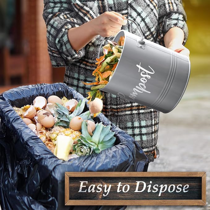 Gray Compost Bin Kitchen, 1.3 Gallon Farmhouse Kitchen Compost Bin Countertop - Image 5
