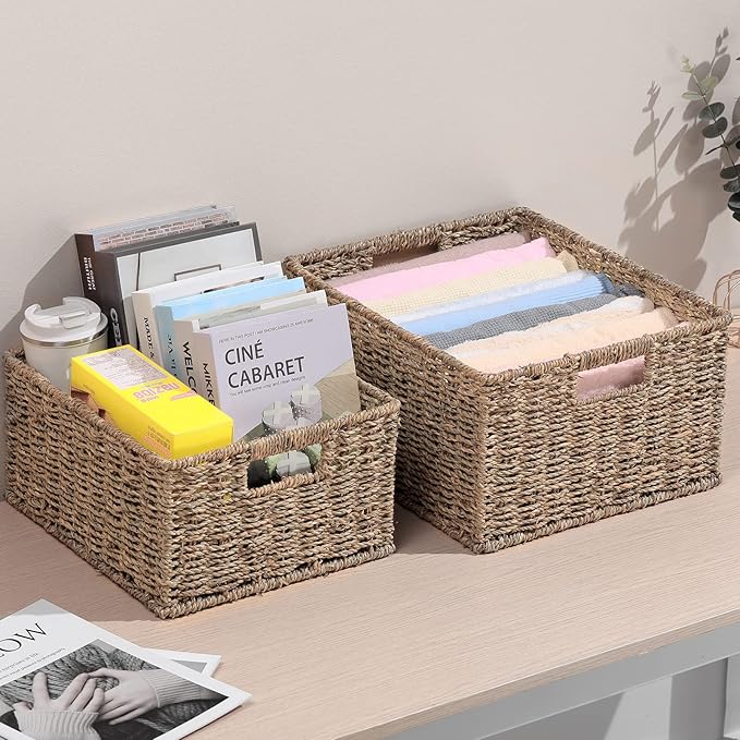HOONEX Large Wicker Baskets for Storage, Seagrass Baskets - Image 2