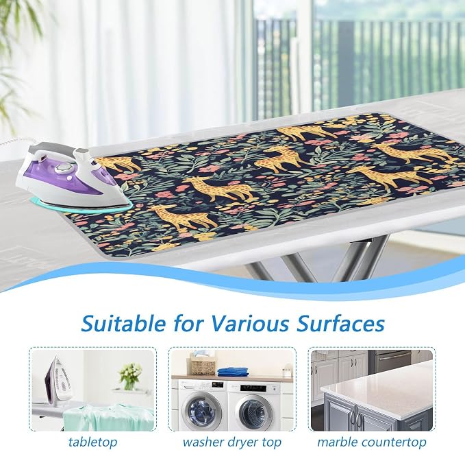 Giraffe Flowers Leaves Green Ironing Mat Thickened Ironing Blanket Travel - Image 5