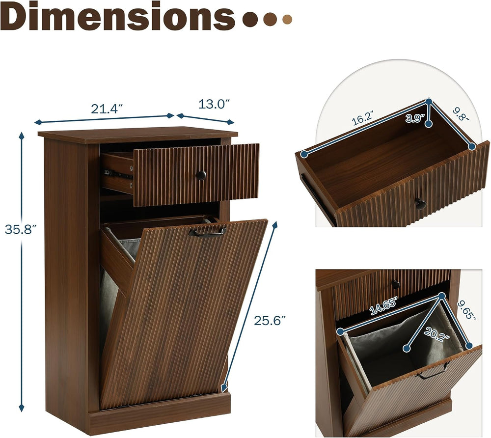 Wood Laundry Basket Cabinet, Hidden Trash Can Cabinet with Drawer, Versatile ...