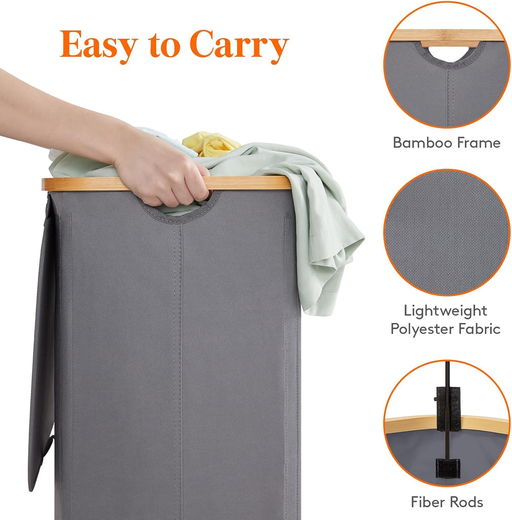 Lifewit 150L Large Laundry Basket with Lid, 2 Removable Bags, Gray