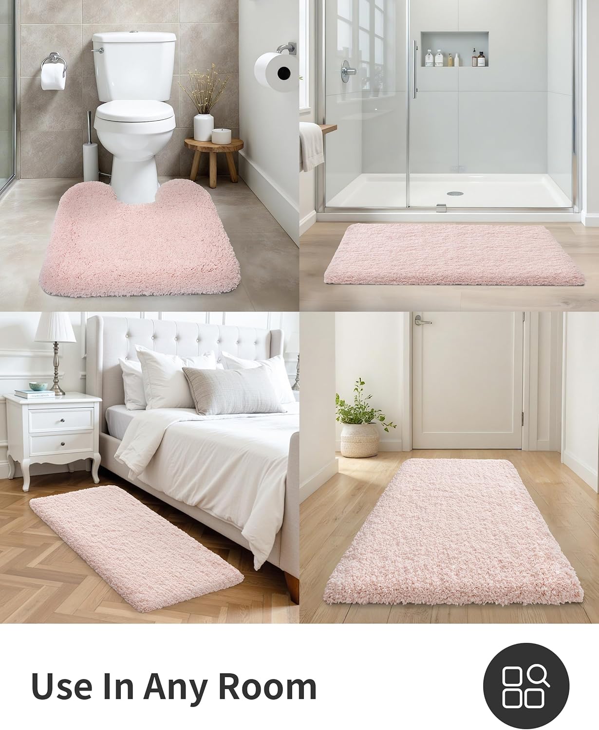 ILANGO Pink Bathroom Rugs 24" × 17" Non Slip & Super Absorbent Extra Thick Soft, Washable Bath Mat for Floor, Non Shedding Microfiber Plush Holiday Bath Rug with Rubber for Shower Sink