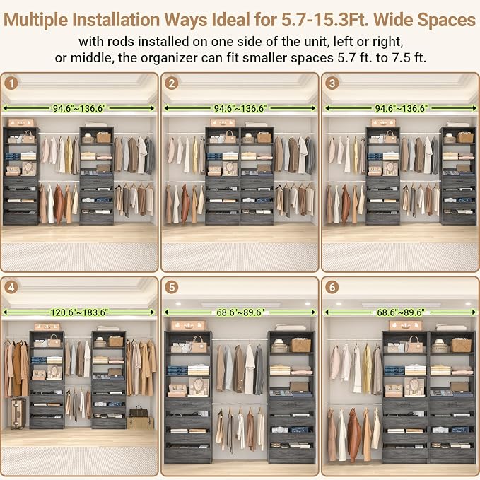 Aheaplus Closet System, 6-15Ft Closet Organizer - Image 4
