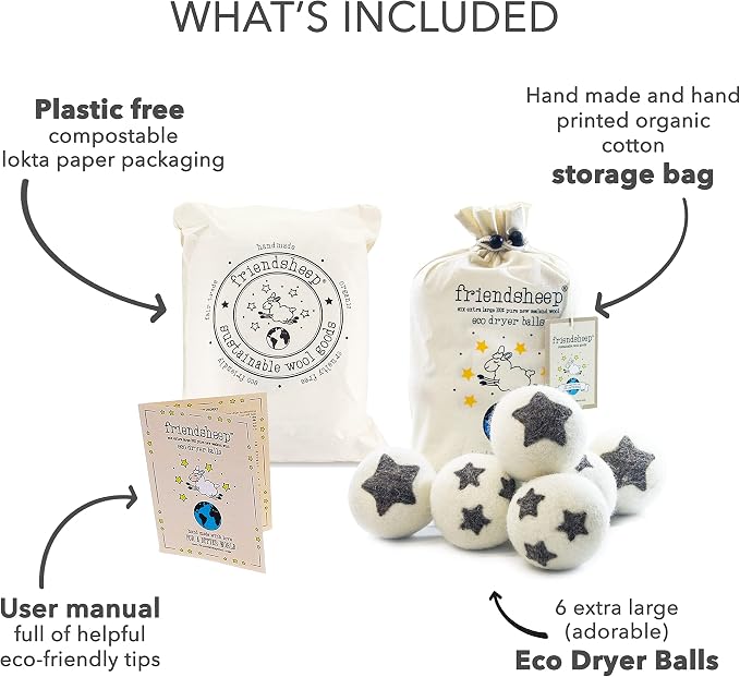 Friendsheep Wool Dryer Balls 6 Pack XL Organic Premium Reusable Cruelty Free - Image 4