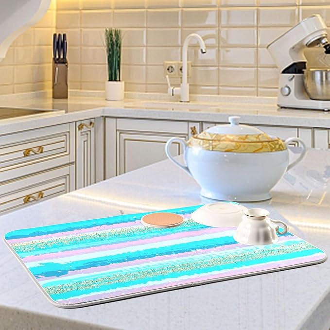 Turquoise Stripe Dish Drying Mat - Image 6