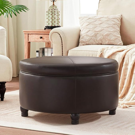 30-Inch Round Storage Ottoman, Modern Ottoman Coffee Table by Unknown