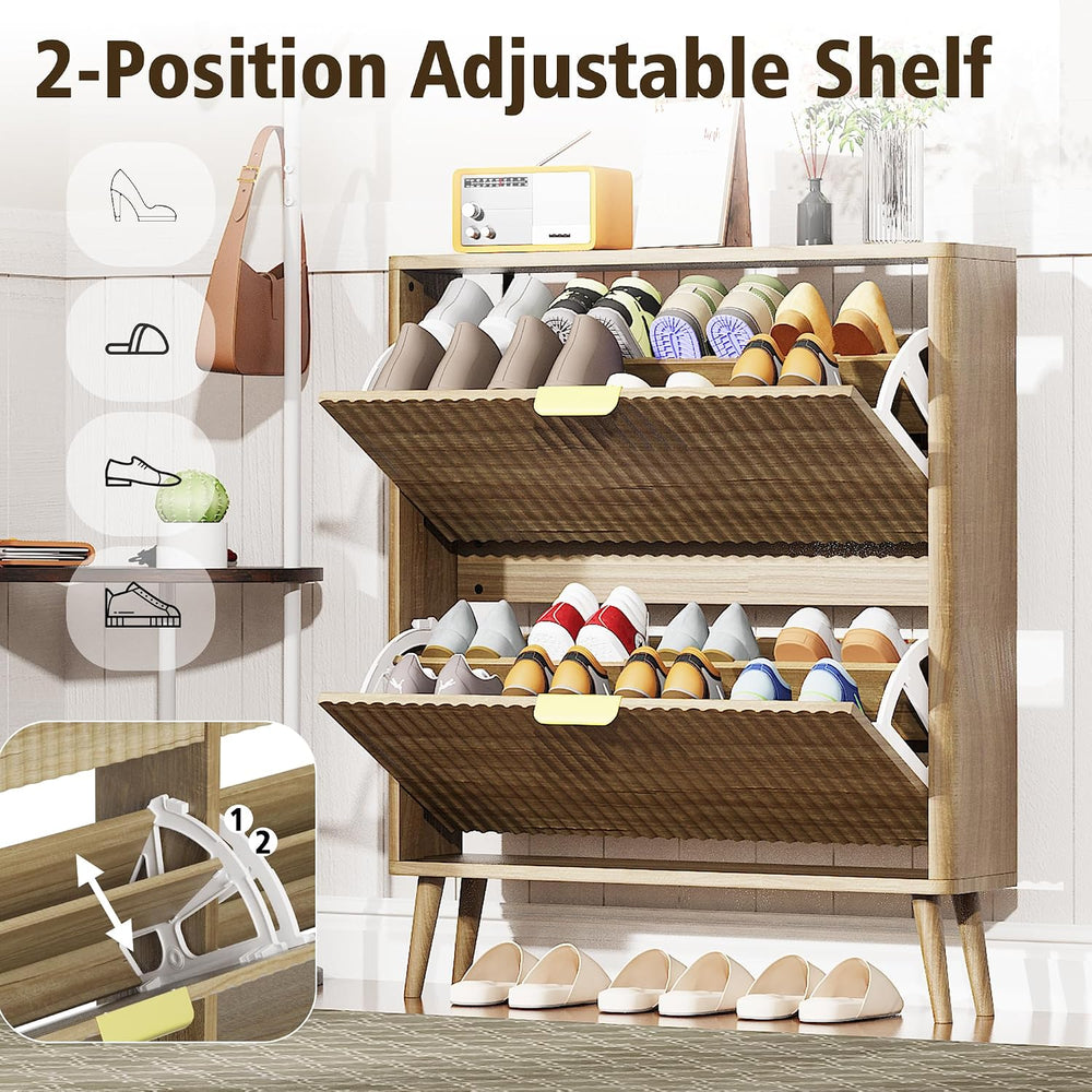 KIGOTY Narrow Shoe Storage Cabinet, Shoe Cabinet with 2 Flip Drawers, Freesta...