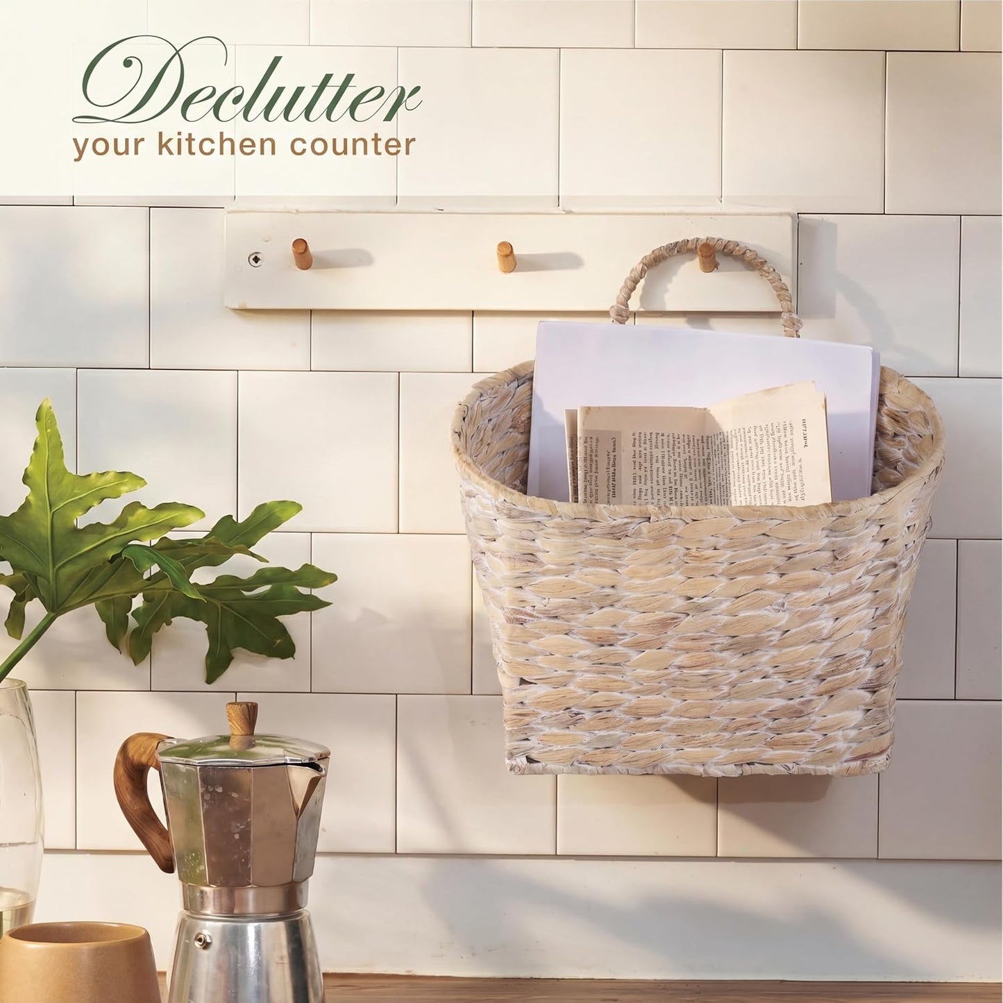 Set of 2 White Wicker Hanging Baskets for Front Door, Mail, Flowers & Organizing