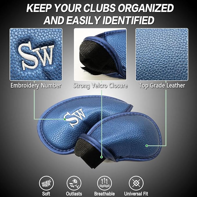 FINGER TEN Premium Synthetic Leather Stylish Iron & Wedge Golf Head Covers - Image 3