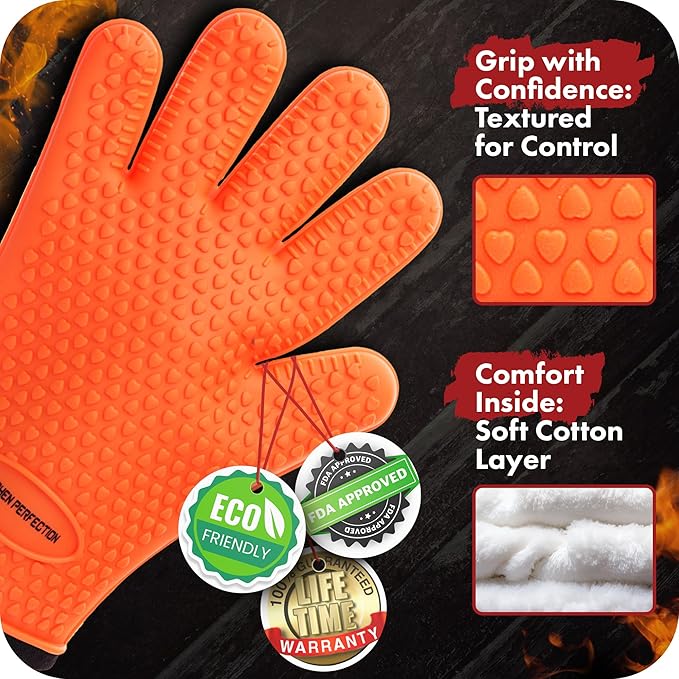 KITCHEN PERFECTION Silicone Smoker Oven Gloves -Extreme Heat Resistant BBQ - Image 4