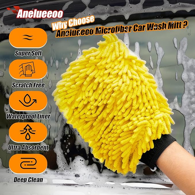 Car Wash Mitt Microfiber, Premium Chenille Microfiber Wash Car Mitts Sponge - Image 3