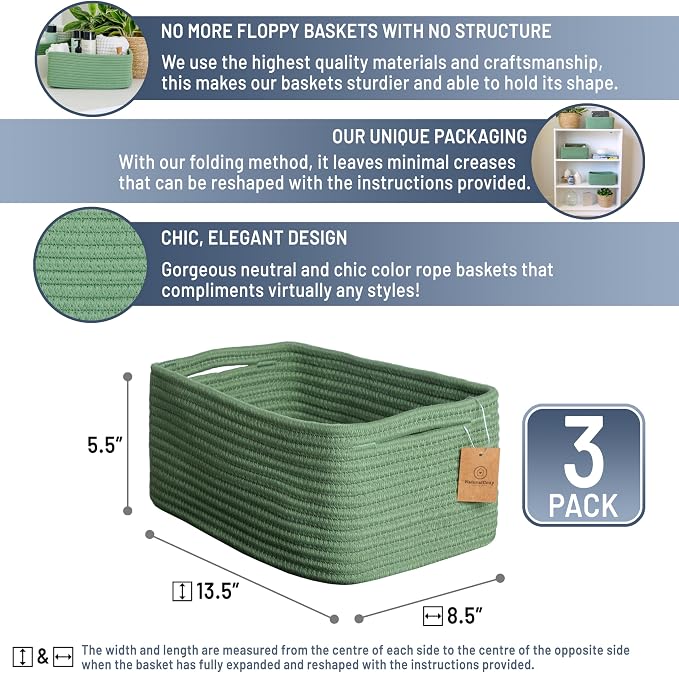 NaturalCozy 13.5”x8.5”x5.5” Rectangle Storage Baskets - Image 2