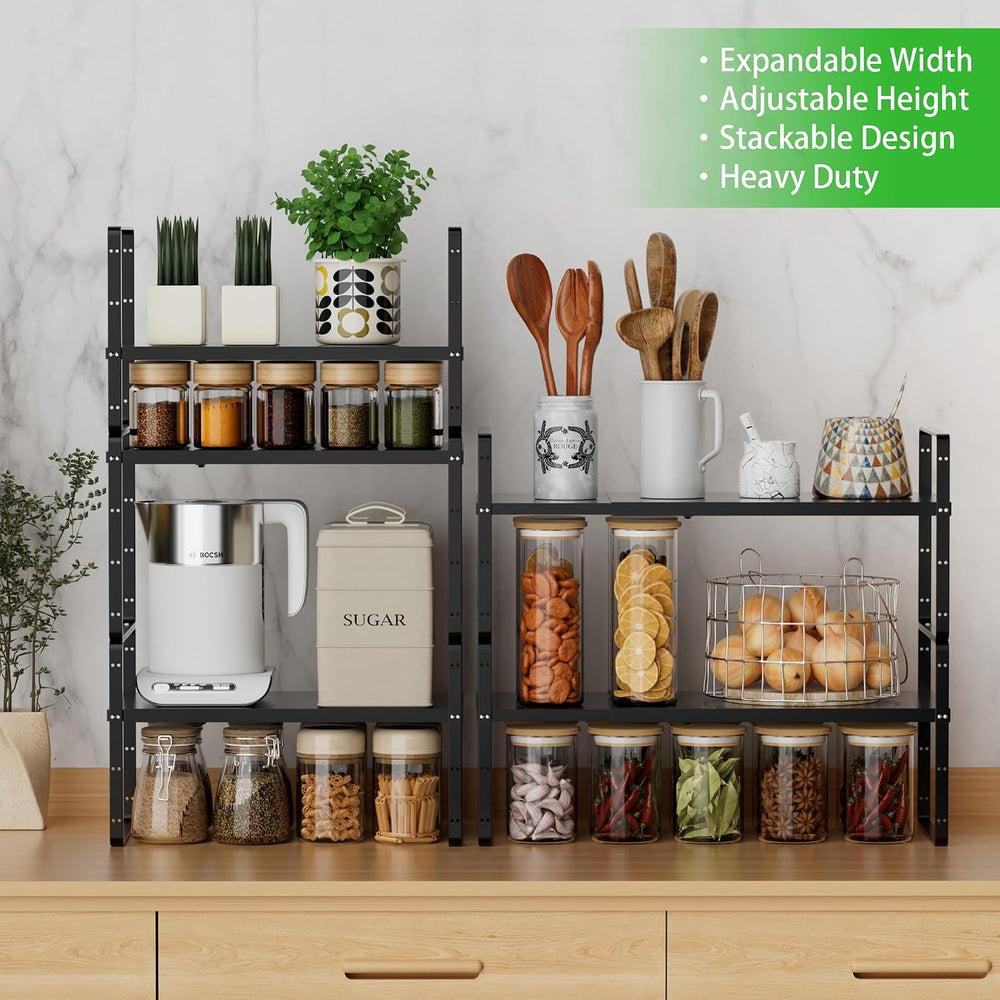Expandable Cabinet Shelf, Stackable Organizer Rack, Black Large 3 PK