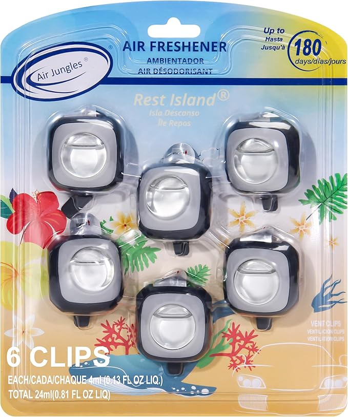 Air Jungles Rest Island Scent Car Air Freshener Clip, 6 Vent Clips, 4ml Each by AirJungles