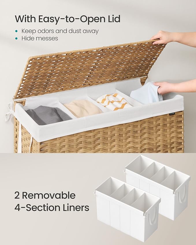 SONGMICS Laundry Hamper with Lid, 200 L Clothes Hamper with 2 Removable Liner - Image 3