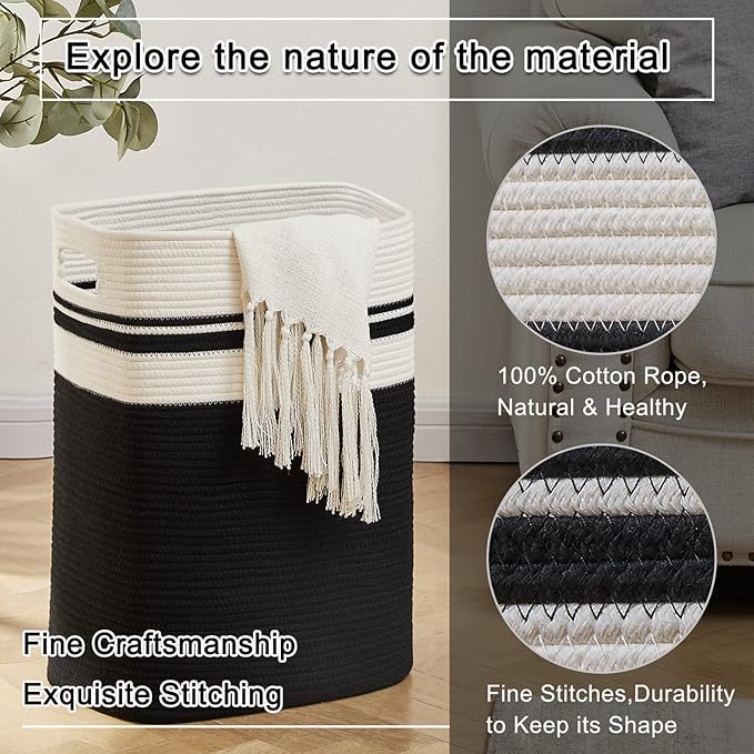 OIAHOMY Laundry Hamper-Laundry Basket, Tall Cotton Storage Basket - Image 3