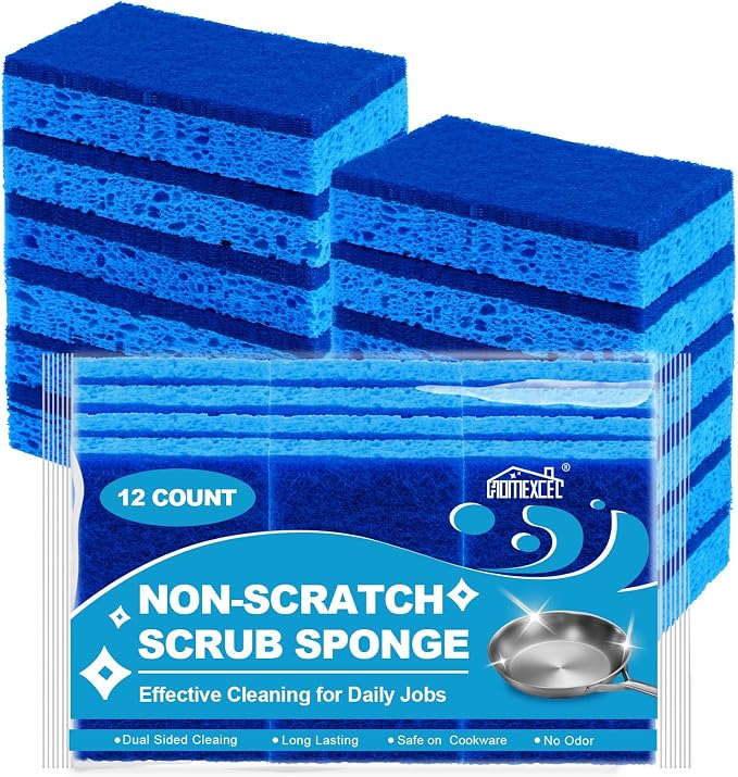 HOMEXCEL Sponges Kitchen 12pcs, Non-Scratch Scrub Dish Sponge Safe on Non-Stick by HOMEXCEL