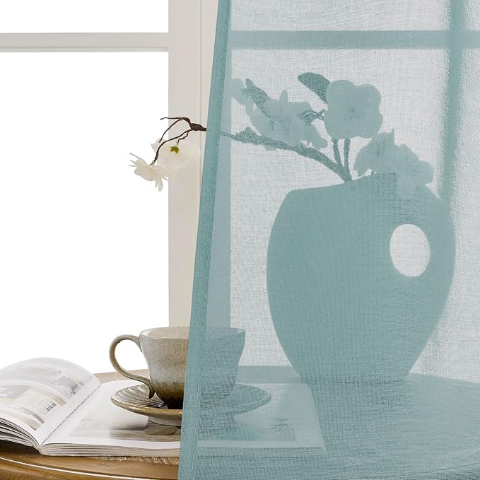 Tollpiz Sheer Door Curtains Closet Linen Textured Curtain Sheers Doorway Light - Image 9