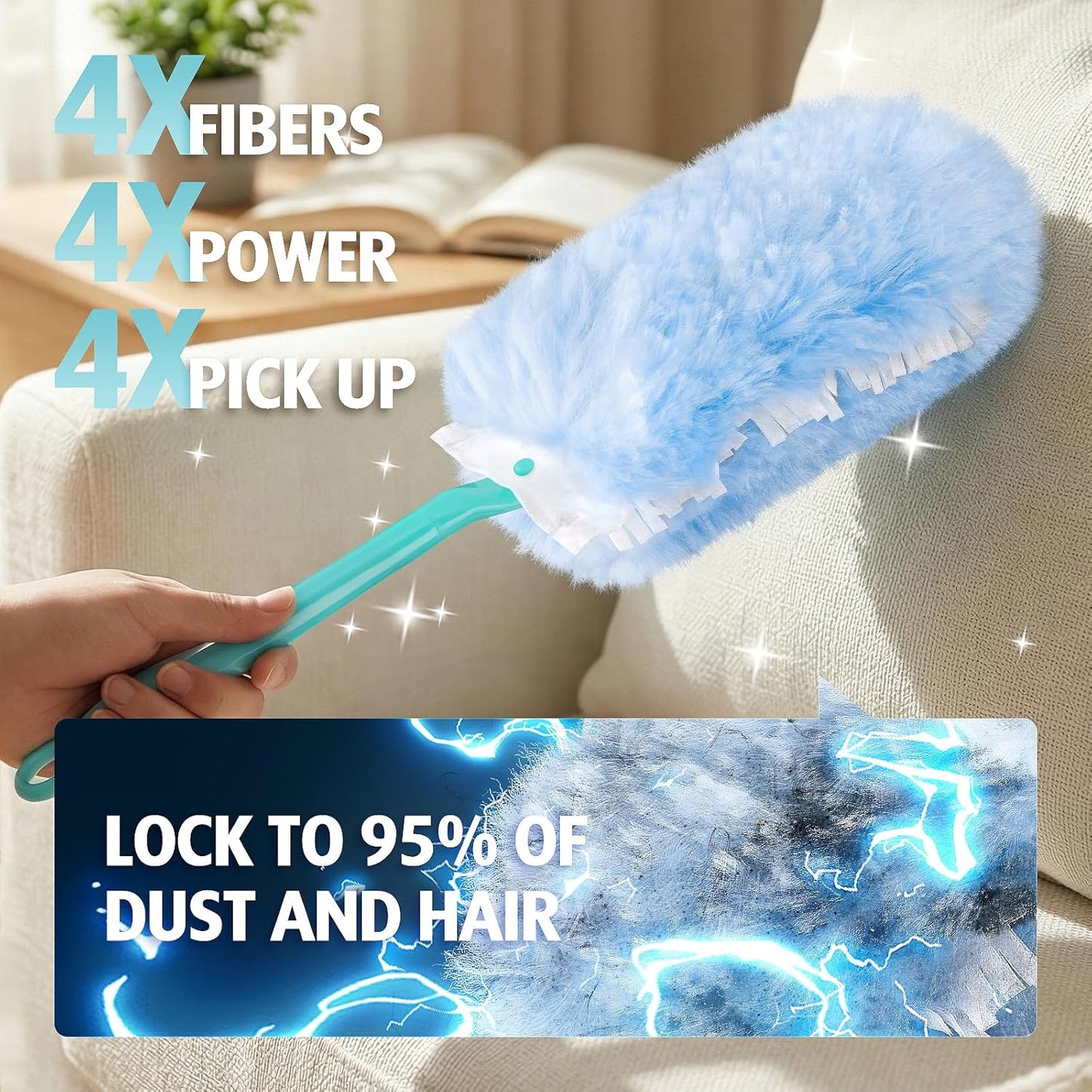 Duster Refill for Swiffer Duster, 30 Count Heavy Duty 2 Side 360° Duster Refills with 1 Handle, 4X Microfibers, Disposable Multi Surface Dusters for Cleaning