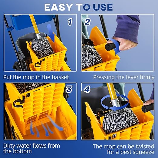 HOMCOM 2 x 6.9 Gallon Mop Water Bucket Wringer Cart - Image 4