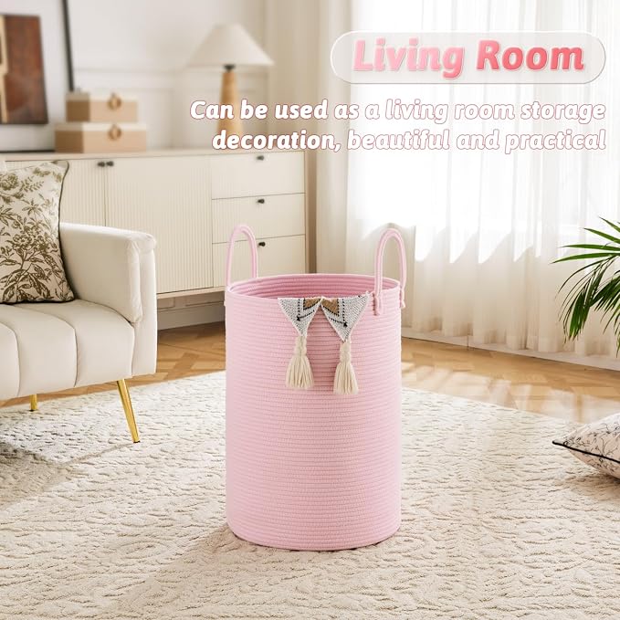 Laundry Basket, Woven Cotton Rope Laundry Hamper, 60L - Image 2
