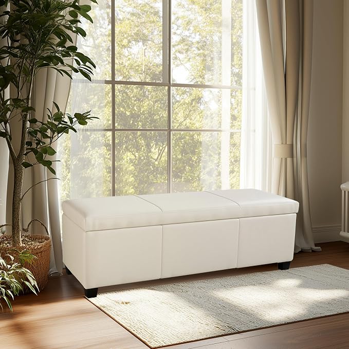 BELLEZE Storage Faux Leather Ottoman, 47 Inch Bench Bedroom Bench - Image 8