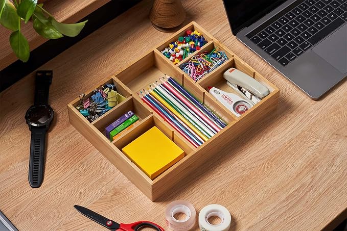 Umilife Desk Drawer Organizer, Bamboo Wood Organizer Tray - Image 6