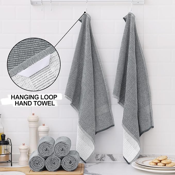 Homaxy Premium Kitchen Towels, Large Cotton Kitchen Hand Towels, Flat and Terry - Image 3