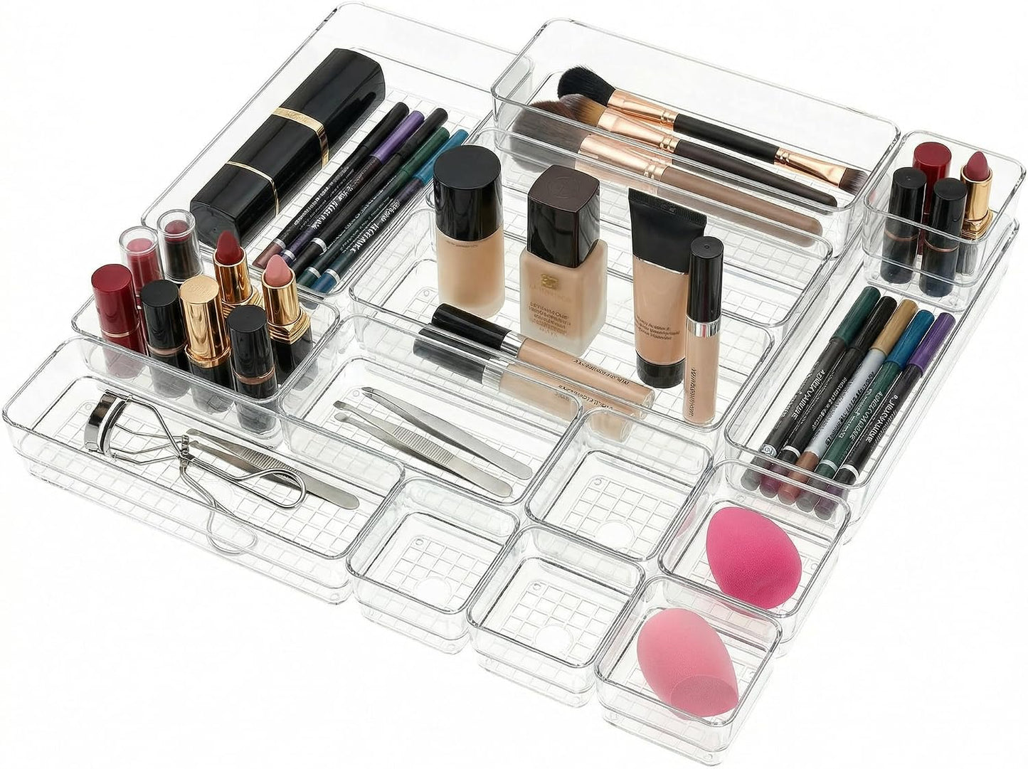 Clear Acrylic Makeup Organizer and Make Up Storage for Vanity - 4 Sizes Multi-layer Plastic Vanity Storage Organizer Bins and Drawer Divider Set - Makeup Drawer Organizer and Vanity Storage Bin
