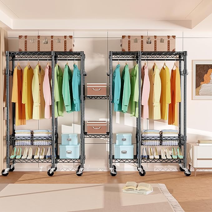 Heavy Duty Rolling Garment Rack 4 Tiers Adjustable Wire Shelving Clothes Rack - Image 5