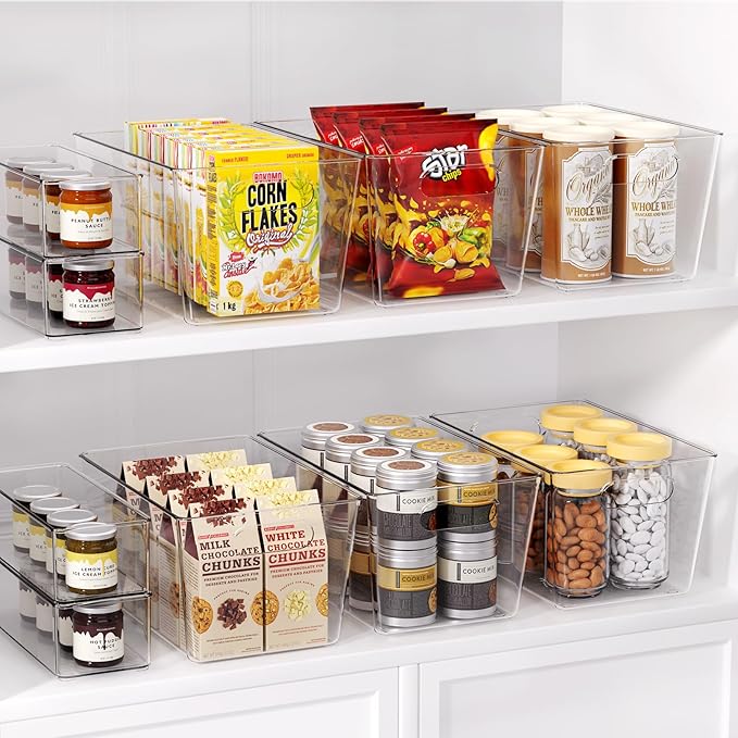 Set of 8 Clear Plastic Storage Bins, 6 Large +2 Small Pantry Organizers and - Image 4