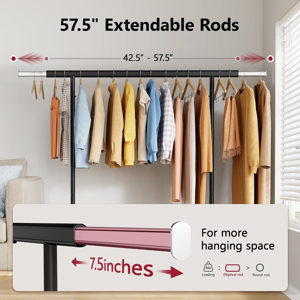 Tajsoon Clothing Rack with 2 Shelves, Metal Heavy Duty Load 350 LBS, Black