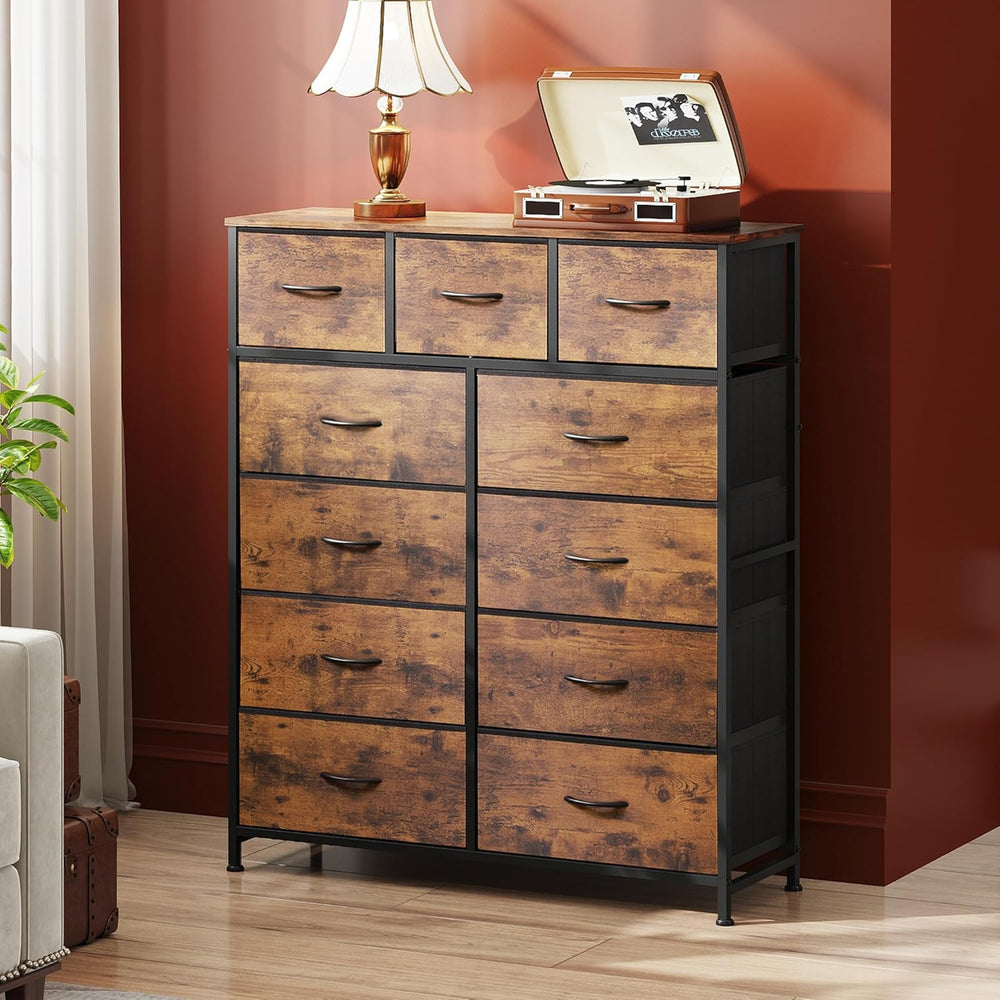 WLIVE Tall Dresser for Bedroom, 11 Drawer Chest of Drawers, Rustic Brown