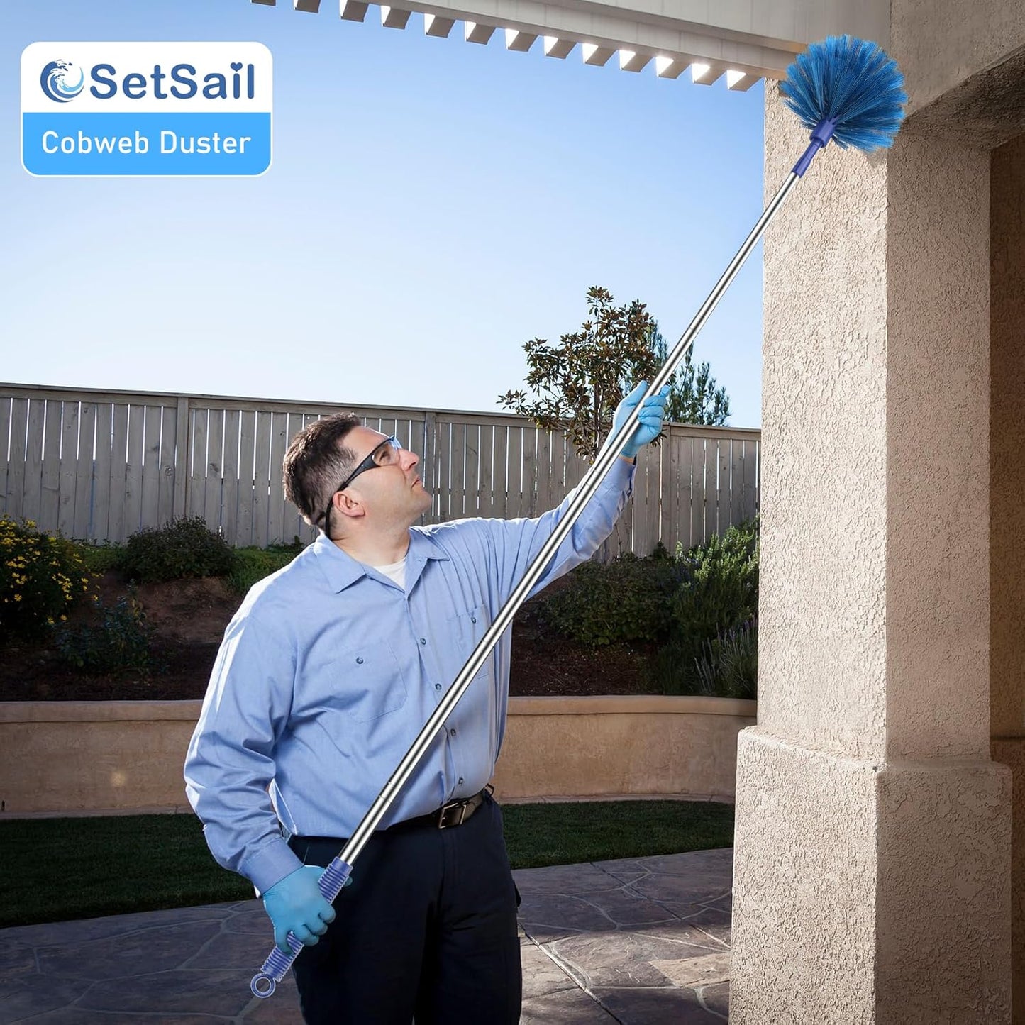 SetSail Cobweb Duster with Extension Pole, Retractable Dusters for Cobweb Cleaning 81-inch Long Handle Ceiling Fan Spider Web Brush for Outdoor Indoor High Ceilings