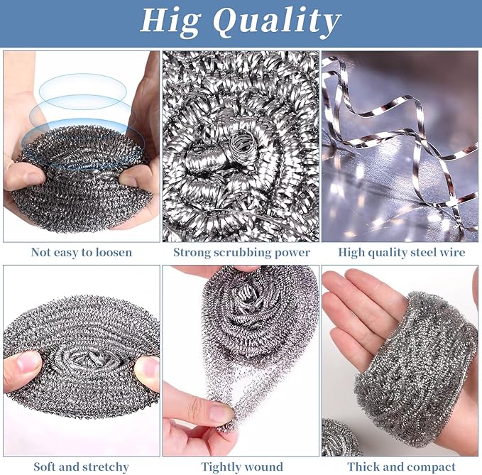 Stainless Steel Scrubber Scrubbing Scouring Pad Sponges Clean Pot Pan and Steel - Image 6