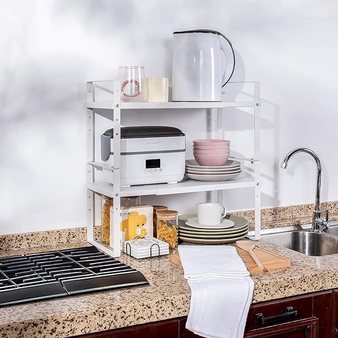 Expandable Cabinet Shelf Organizer Rack, Stackable Kitchen Counter Storage - Image 2