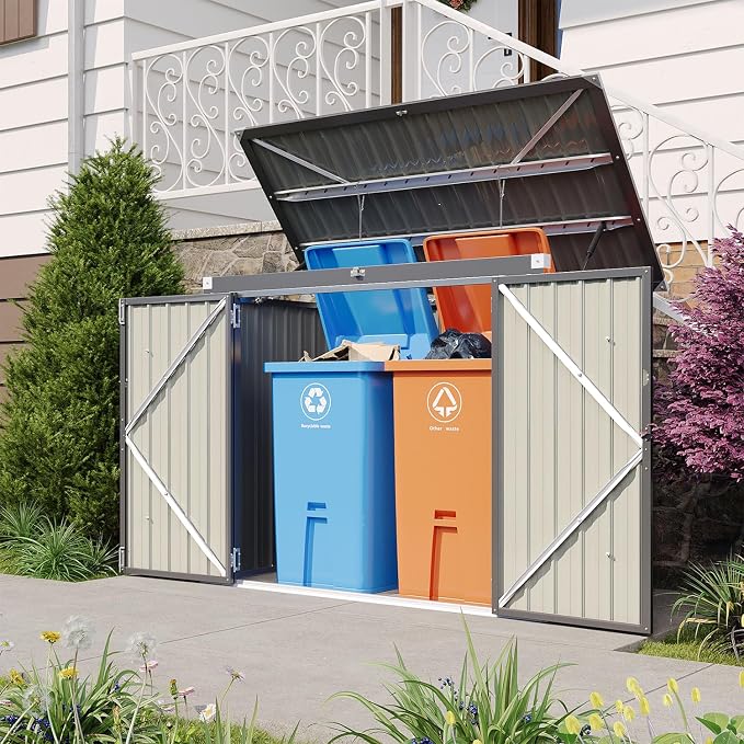 Aoxun 80 CU.FT Outdoor Storage Shed Metal Trash Can Storage - Image 5