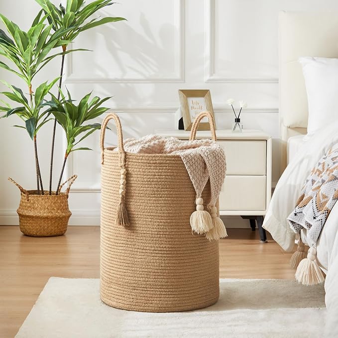Jute Woven Rope Laundry Hamper, Tall Laundry Basket - Image 2